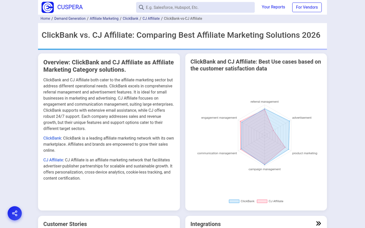 Earnings comparison chart Clickbank versus Commission Junction