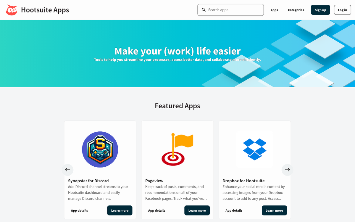 Buffer integrations page showing connected apps