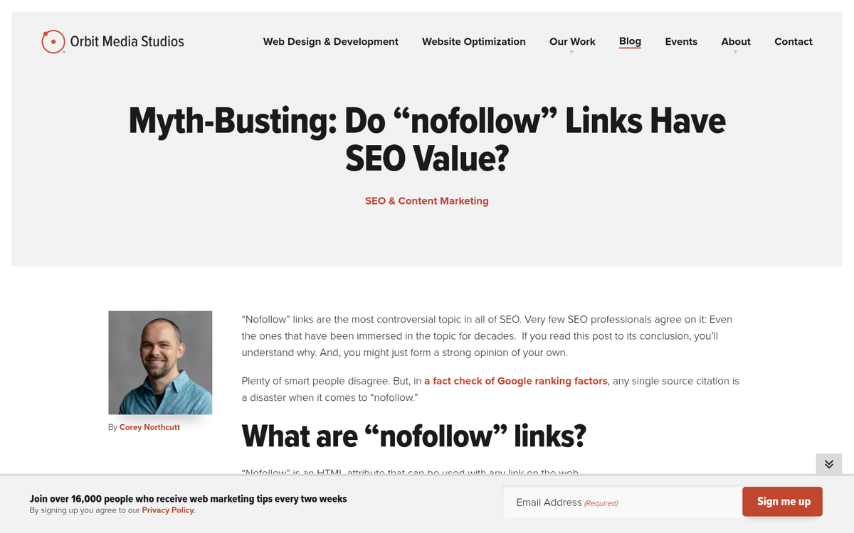 Broken link warning on a webpage screenshot