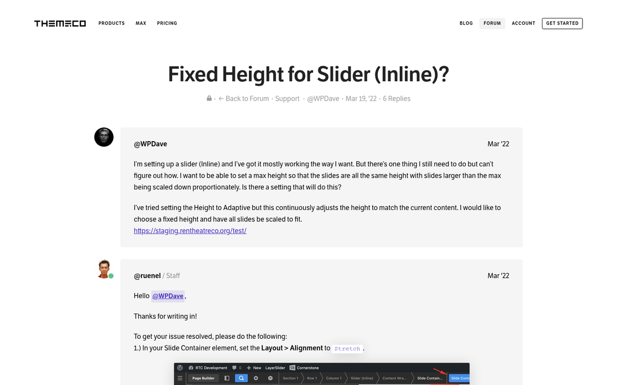 Fixed-width blog layout displaying paginated content