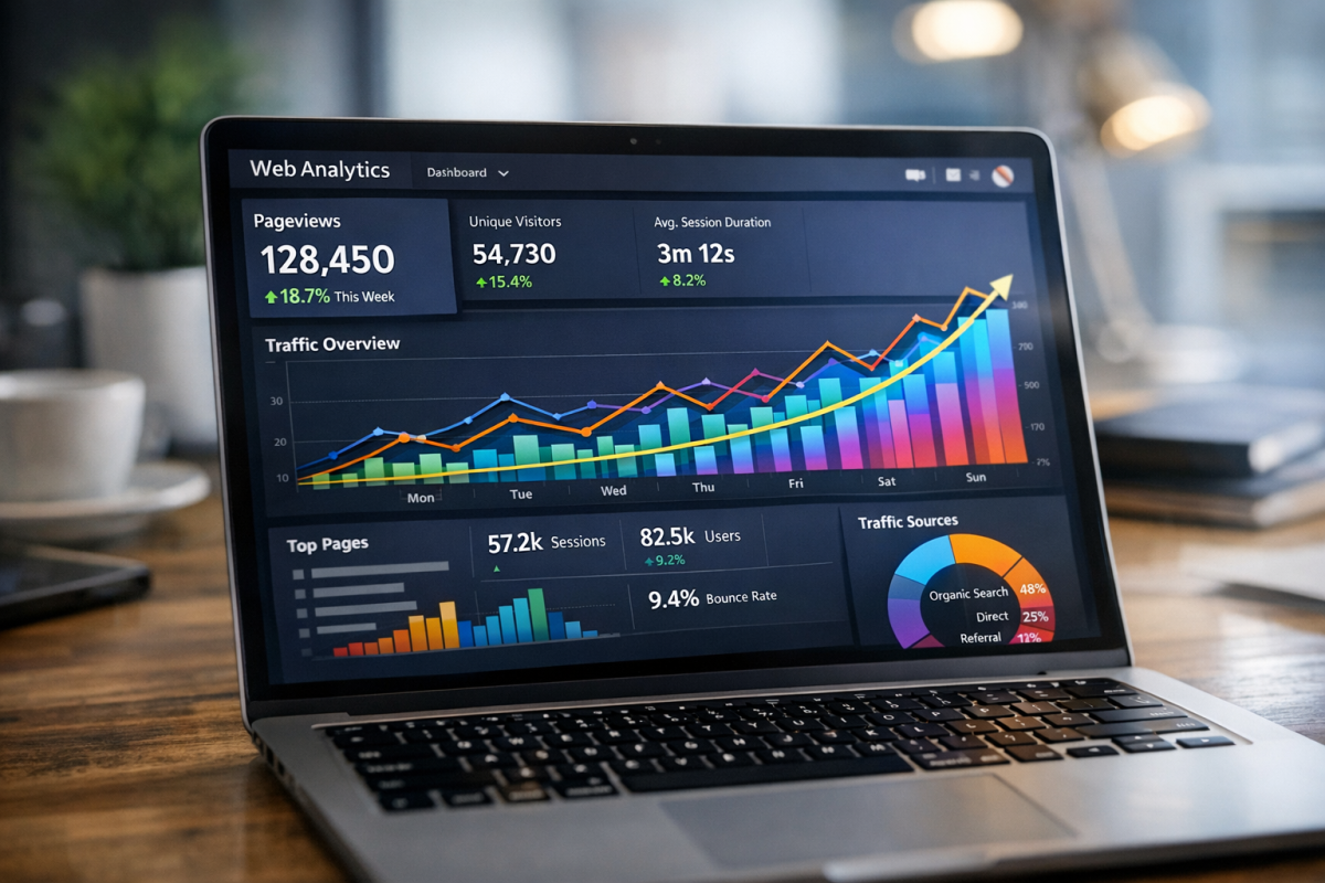 Bar chart showing rising pageview statistics