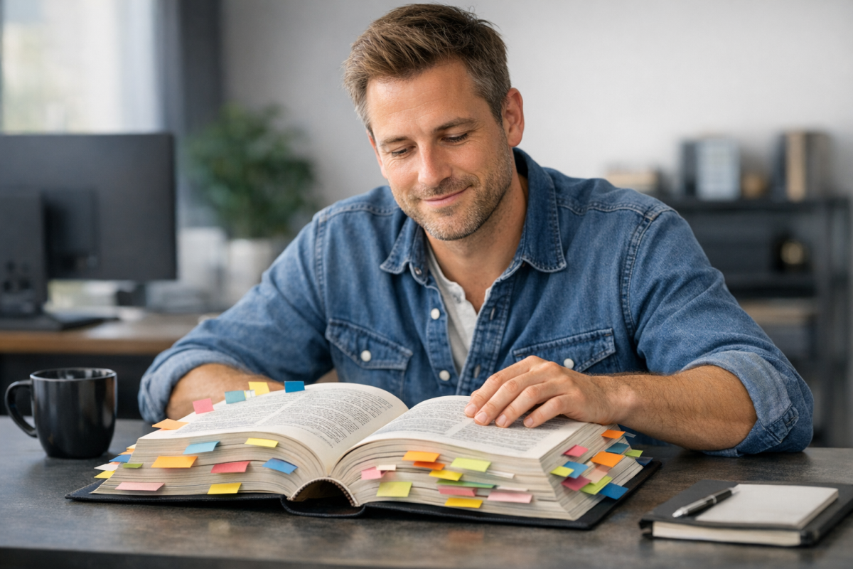Person reading long article broken into pages