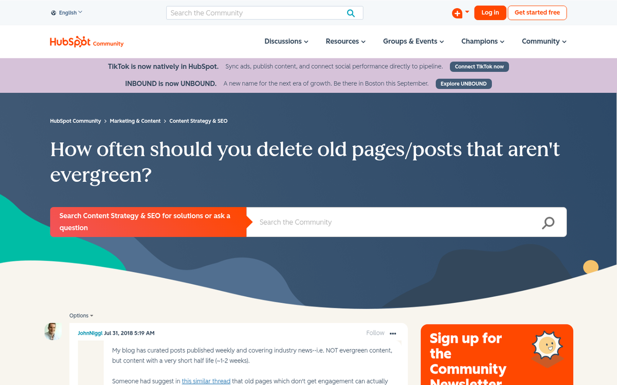 HubSpot blog content audit concerns screenshot