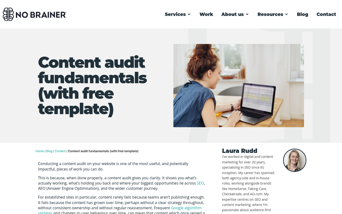 Website audit dashboard displaying content metrics
