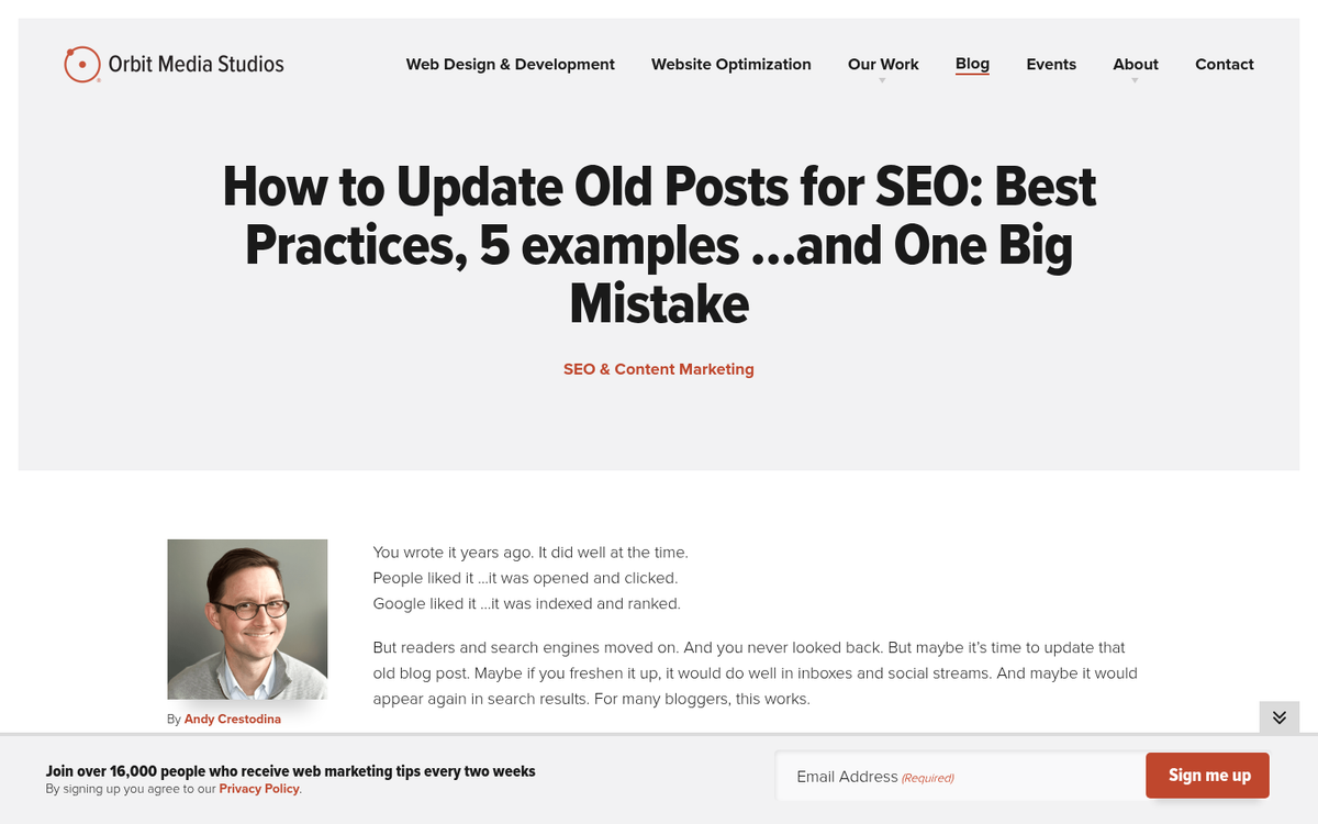 Screenshot of updated blog post elements