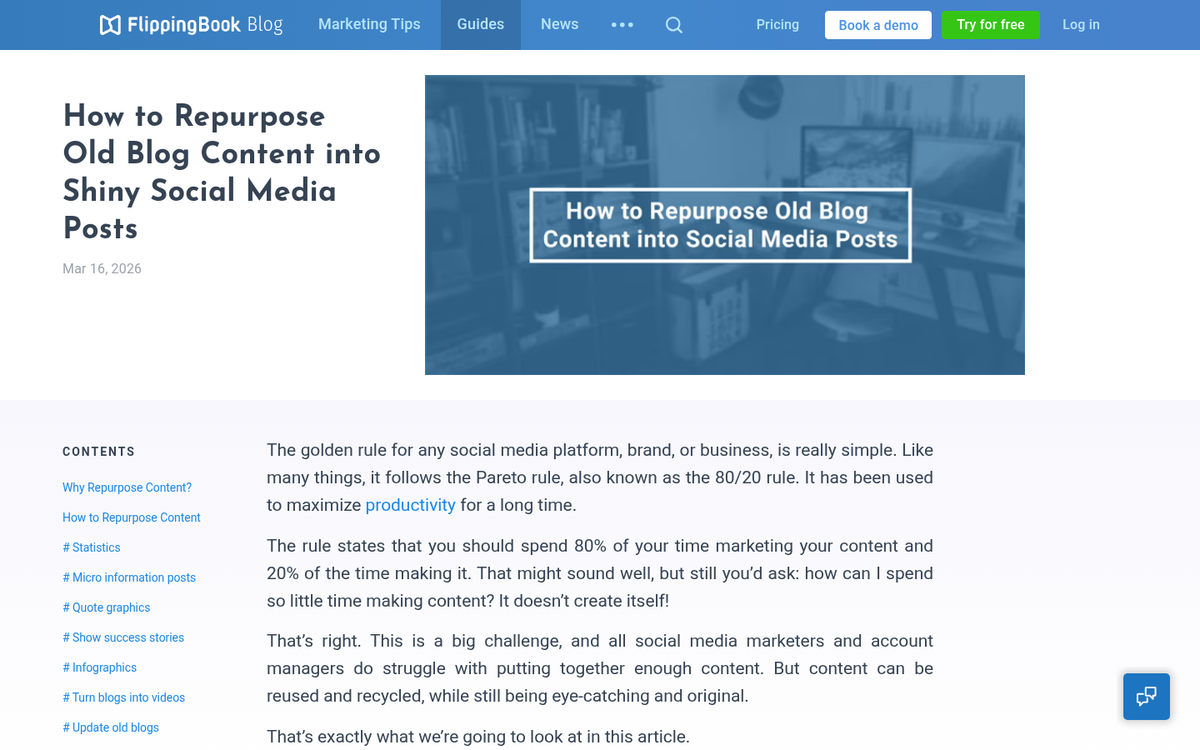 Screenshot of a refreshed blog post promotion