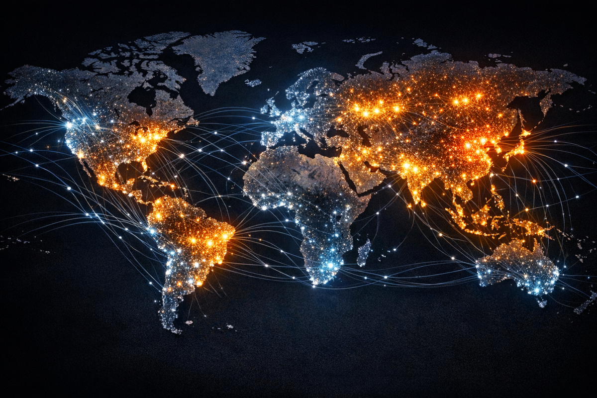 Globe with international social media icons