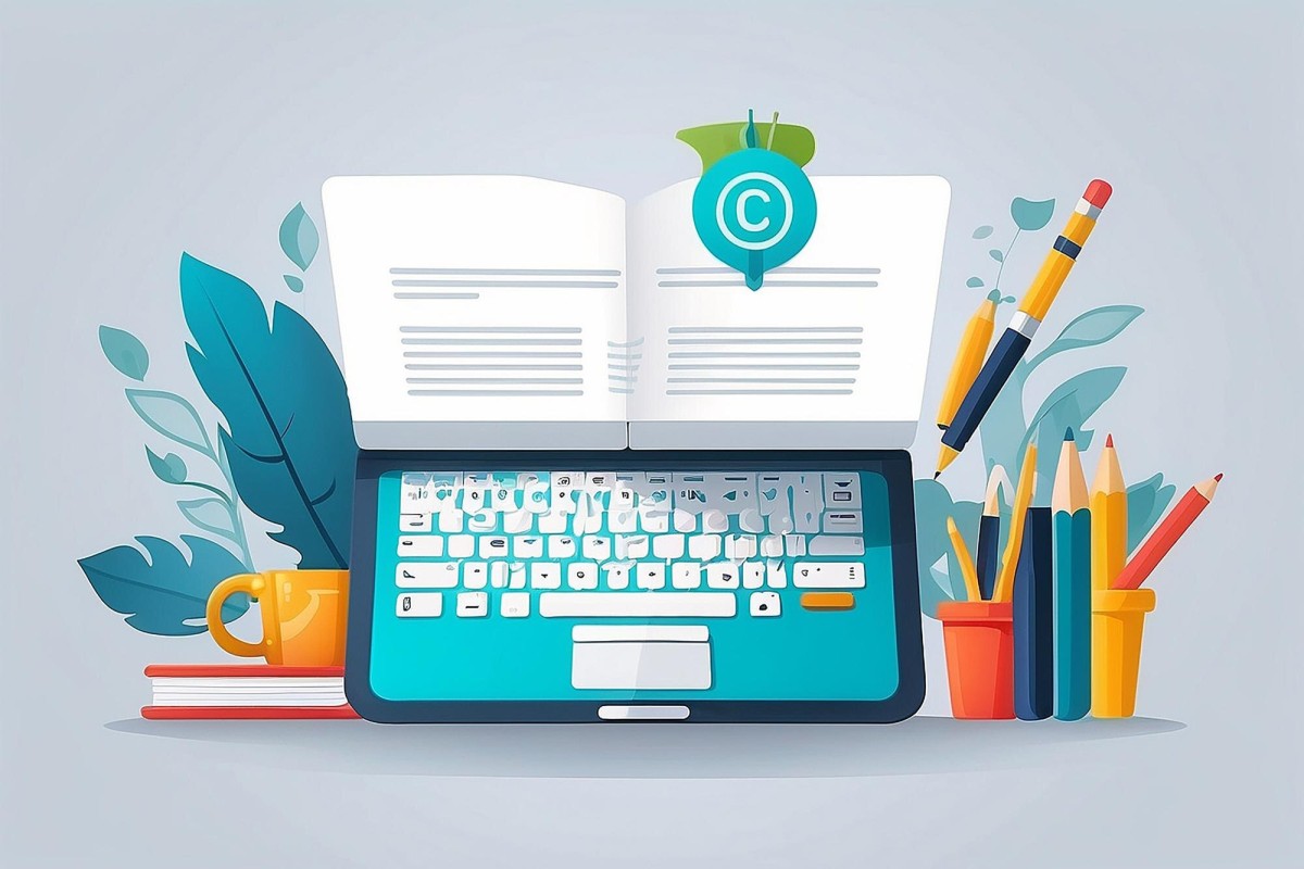 Person typing on laptop writing content