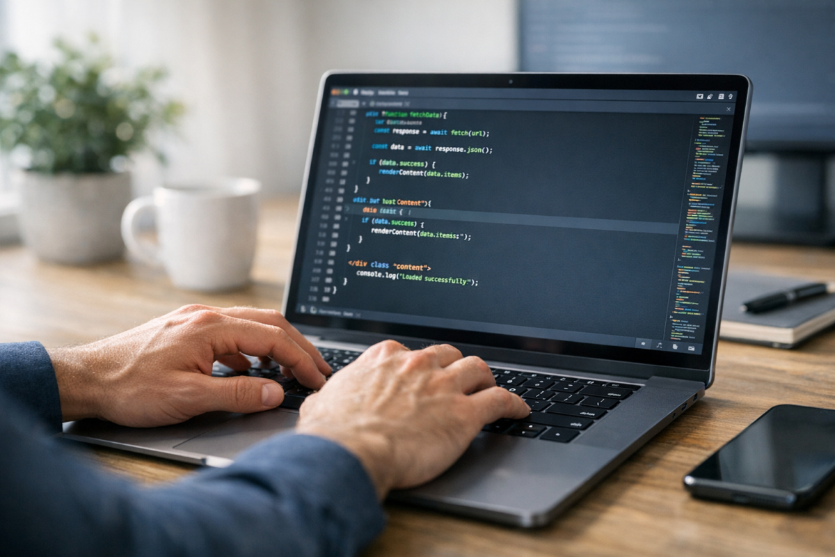 Developer coding a mobile app interface