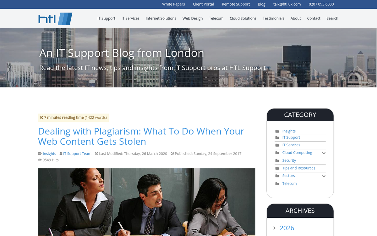 Blog post content copied on screen
