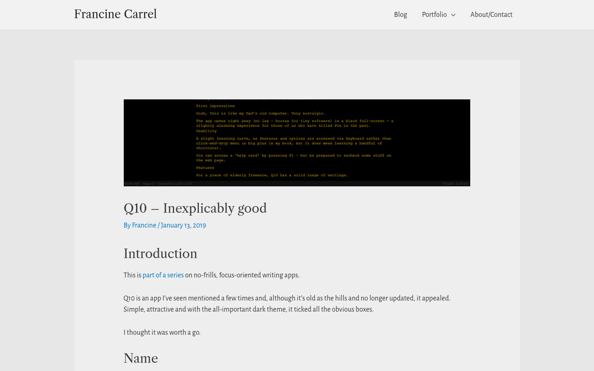 Q10 distraction-free writing app interface