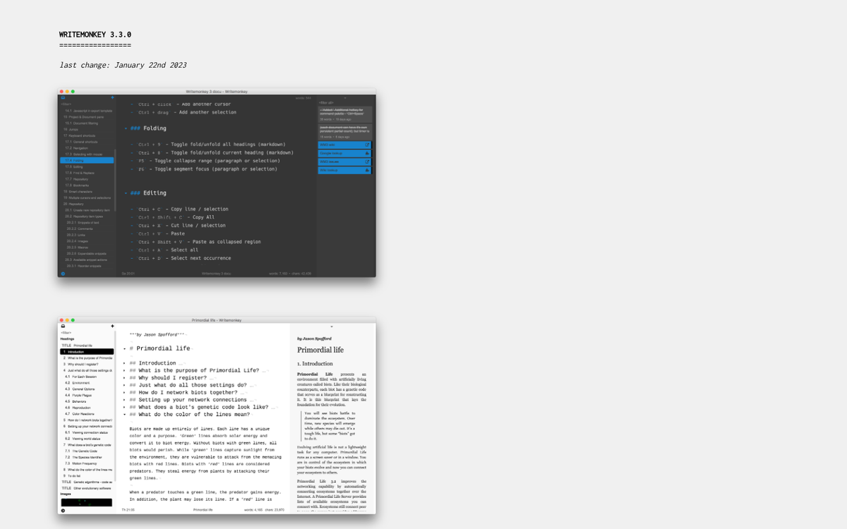 WriteMonkey distraction-free writing interface screenshot