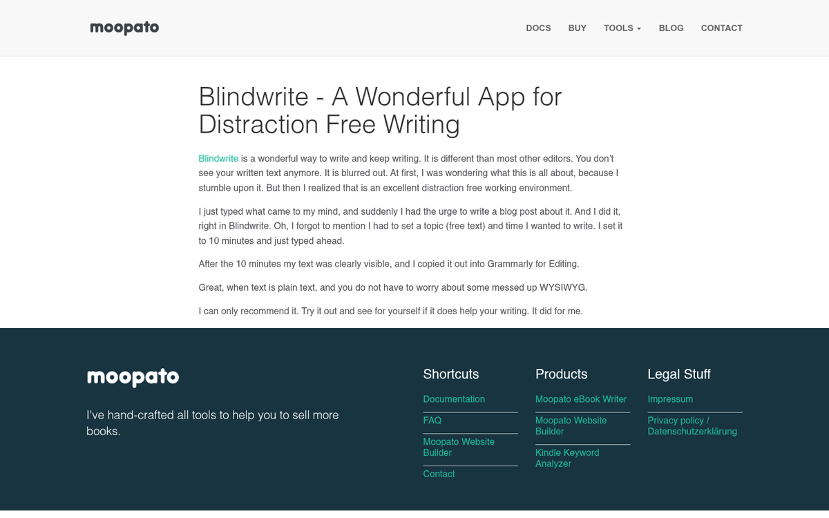 Blind Write distraction-free writing tool interface