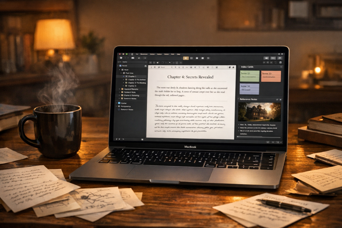 Scrivener distraction-free writing software interface