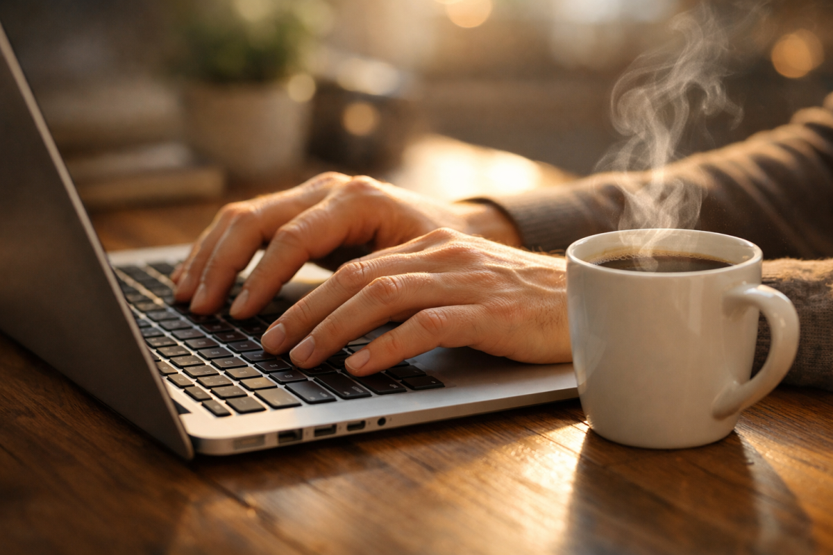 Person typing naturally at a laptop