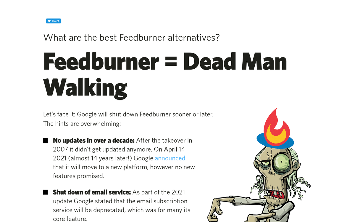 FeedBurner alternatives comparison screenshot
