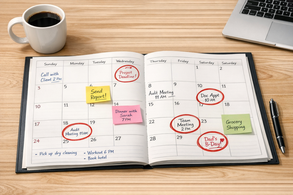 Editorial calendar displayed on a desk