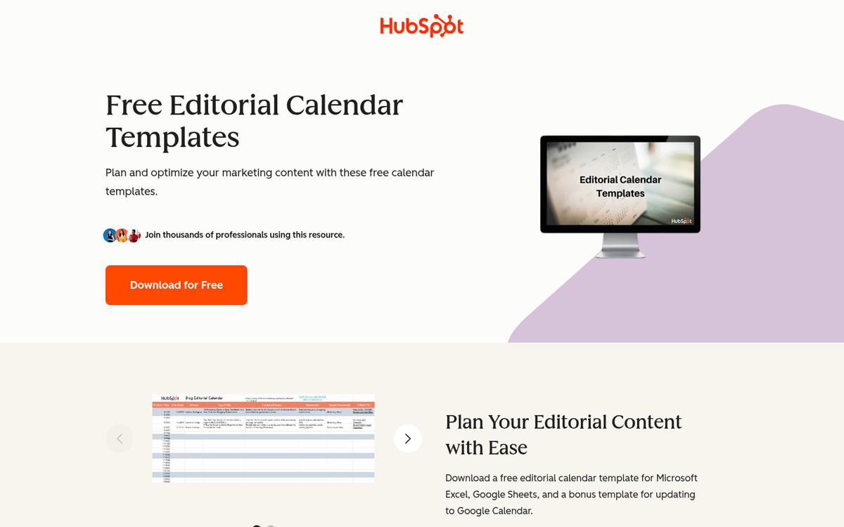 Editorial calendar template with content columns