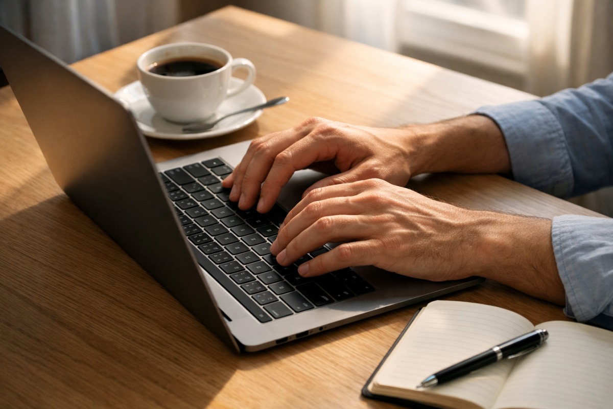 Person writing blog post on computer