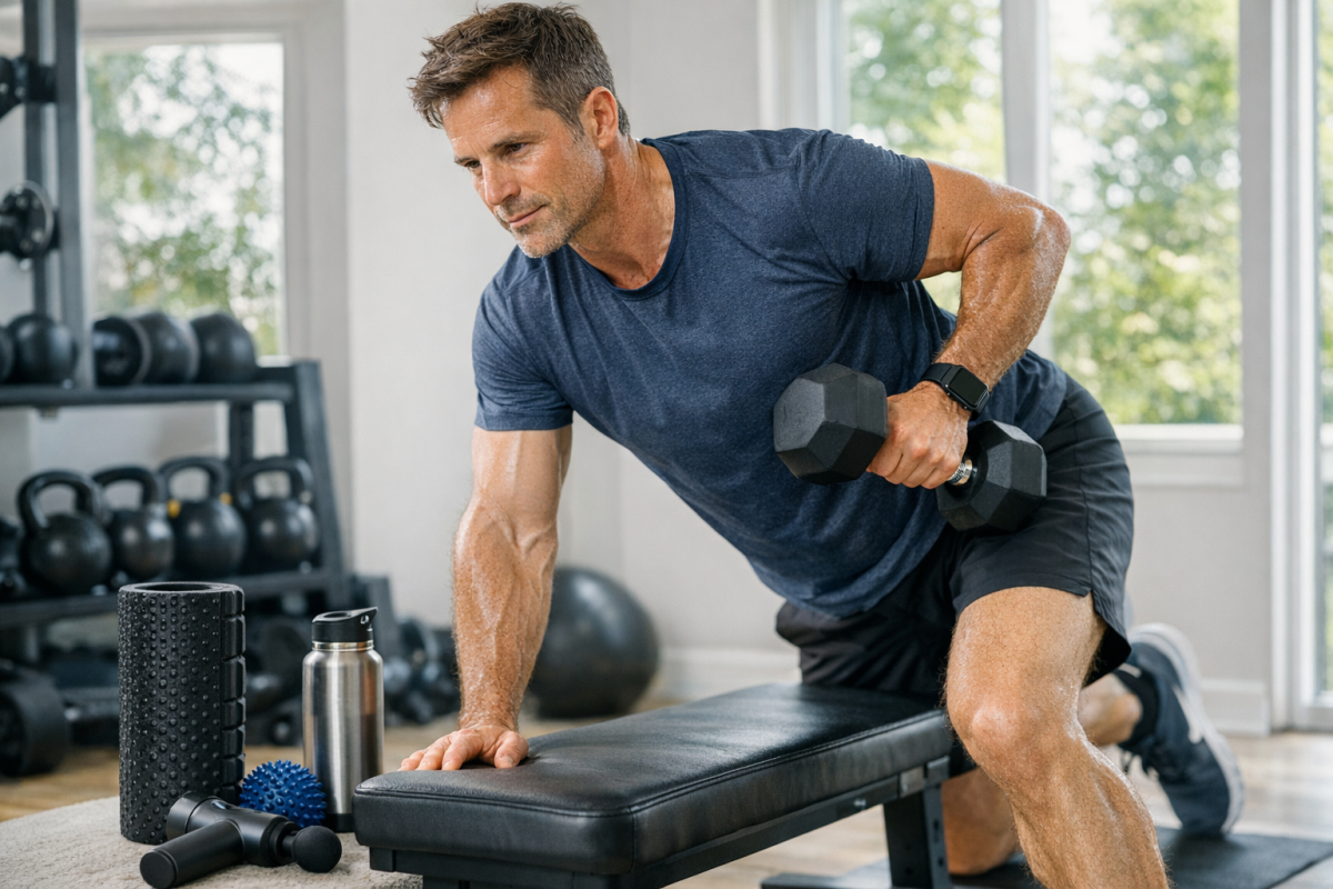 Fitness instructor demonstrating workout on camera