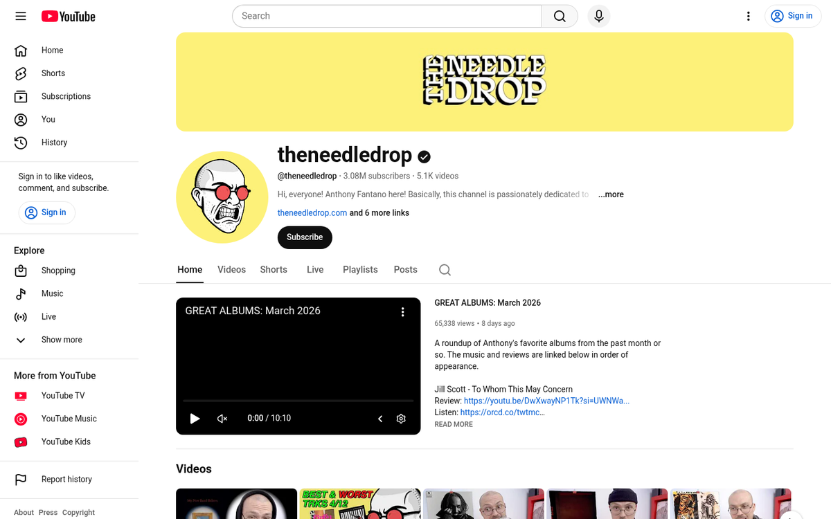 Music blog featuring video content layout