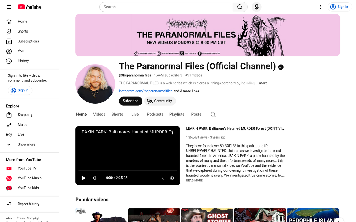 Mysterious paranormal investigation video blog screenshot