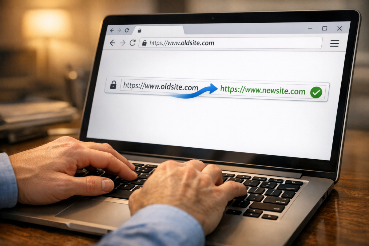 Website redirect arrows pointing to new post