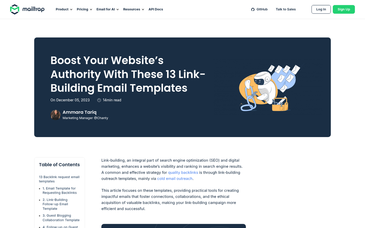Screenshot of old blog post link analysis