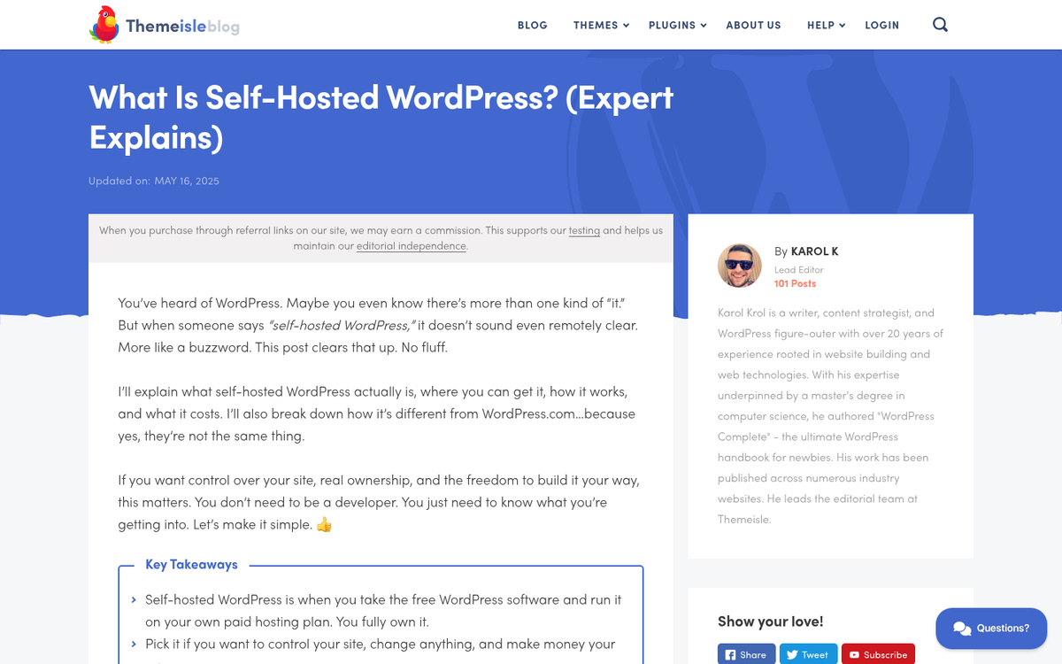 Self-hosted WordPress dashboard interface screenshot