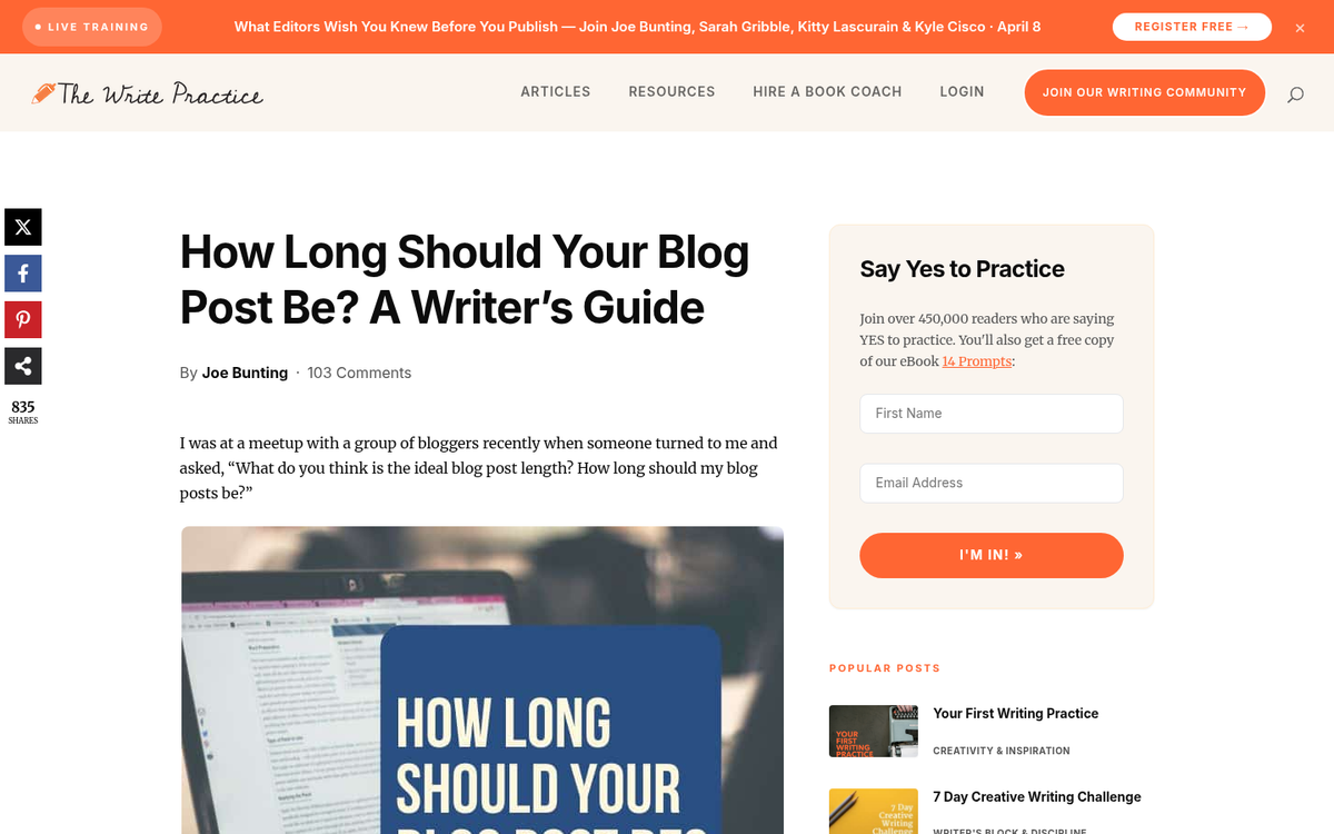 Blog post length comparison chart or graph
