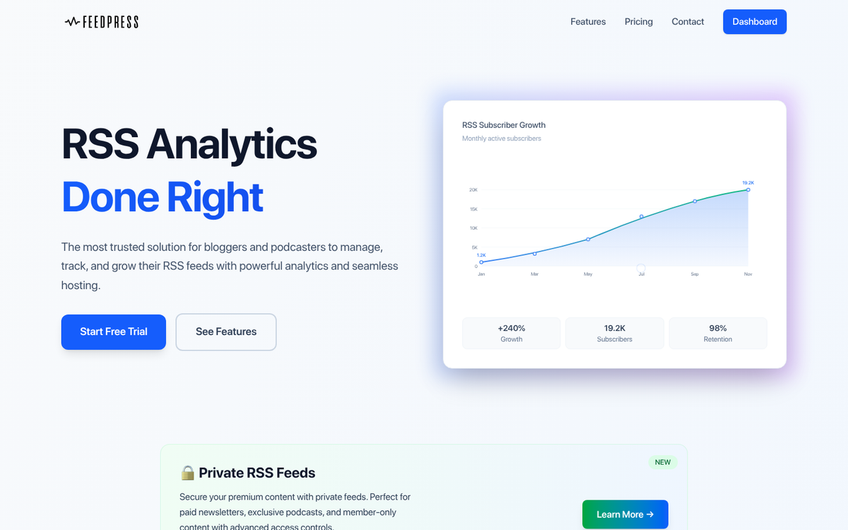 FeedPress website homepage screenshot