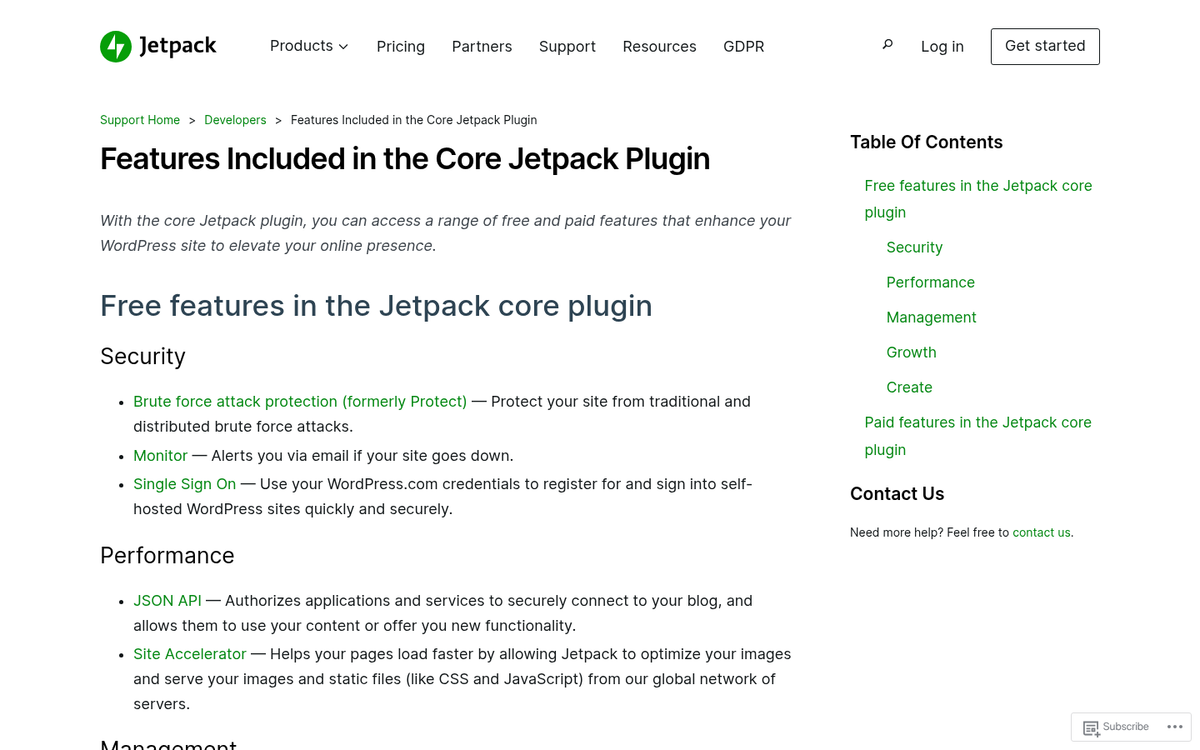 Jetpack plugin dashboard and settings interface