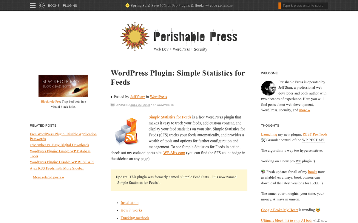 Simple Feed Stats dashboard interface screenshot