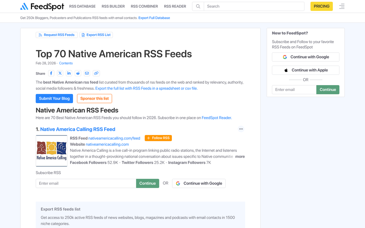 Basic RSS feed reader interface screenshot