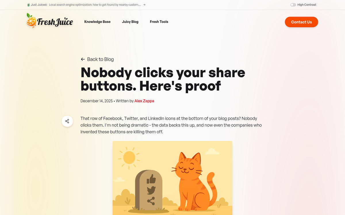 Social sharing buttons on a blog post
