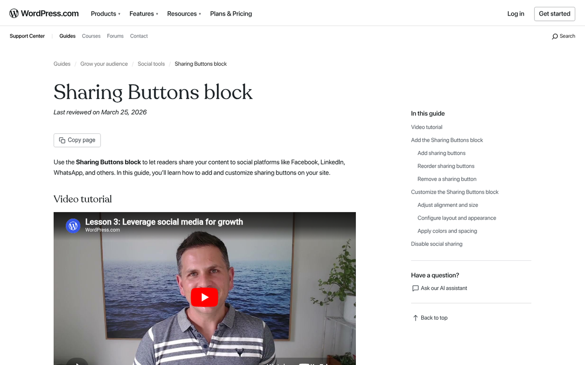 WordPress.com social sharing settings panel