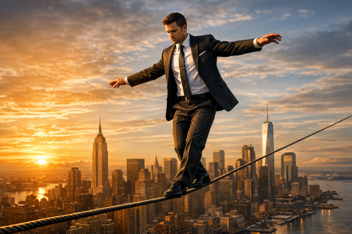 Person taking a bold calculated risk