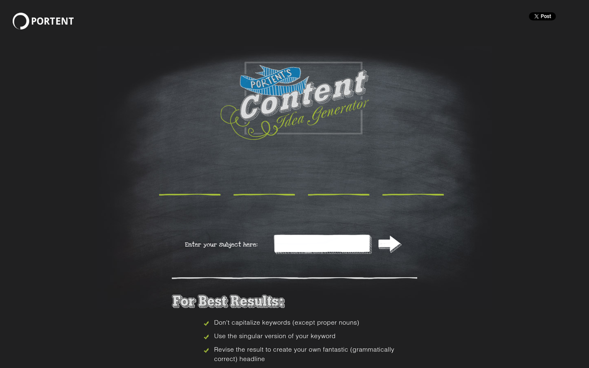 Portent's Content Idea Generator tool interface