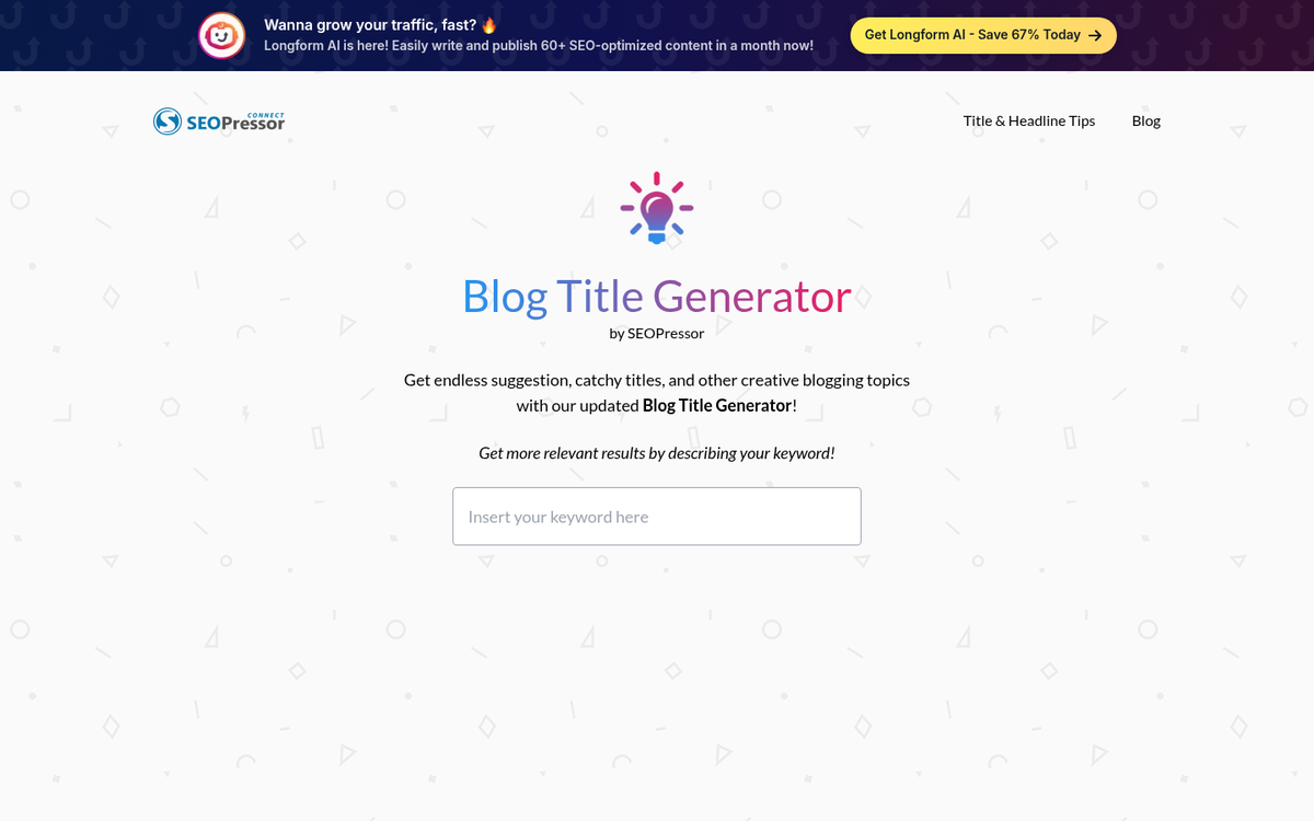 SEOPressor Blog Title Generator tool interface screenshot