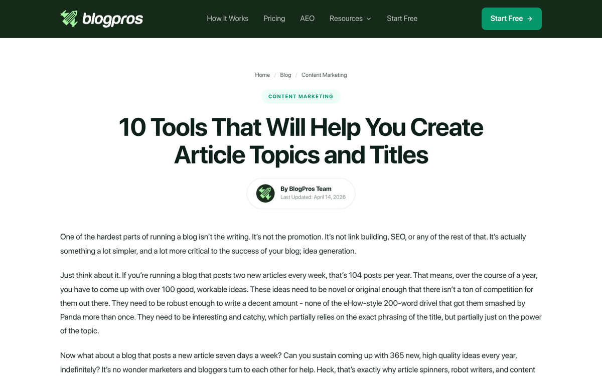 Defunct content title generator tool screenshot