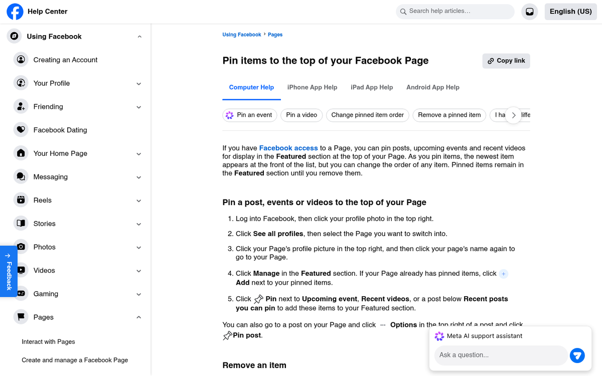 Pinned post on Facebook or X profile