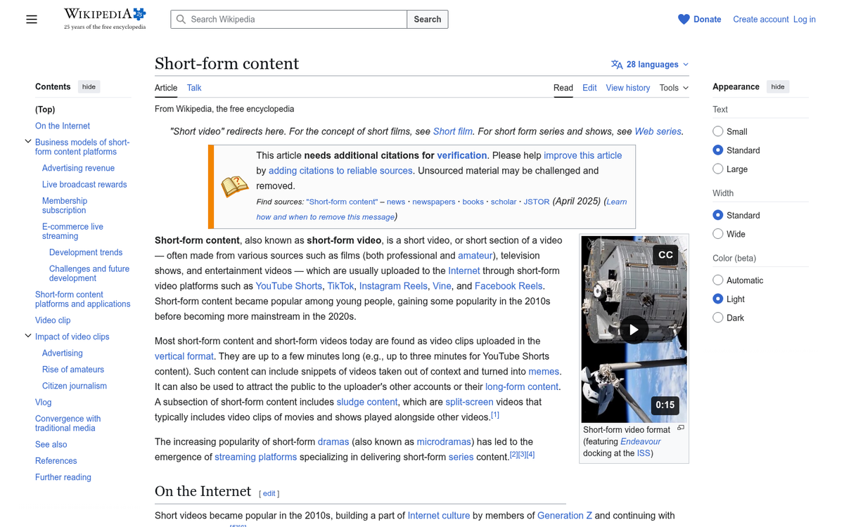 Short-form video content on social media