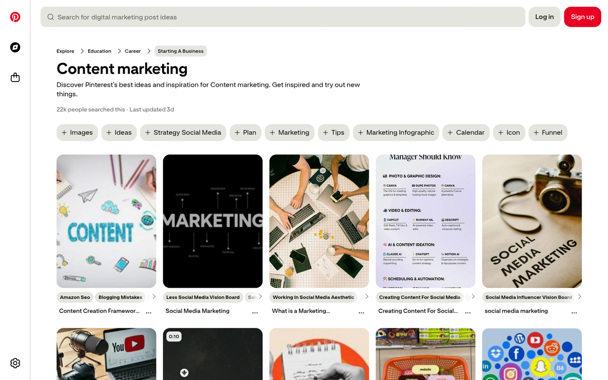 Pinterest themed board with organized content pins