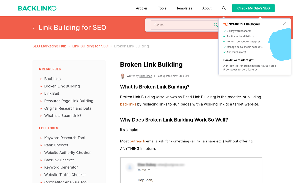 Broken link checker tool website screenshot