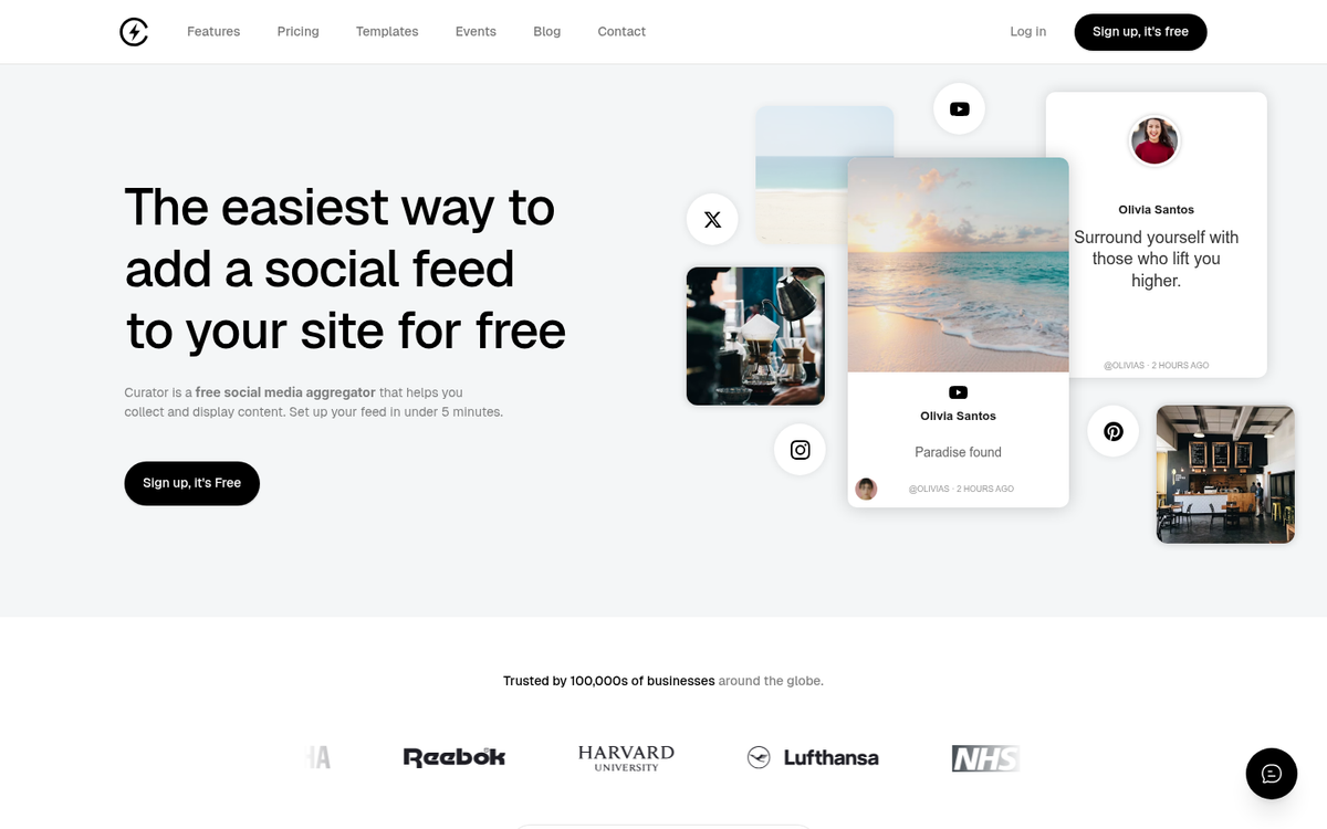 Content curation and aggregator platform screenshot