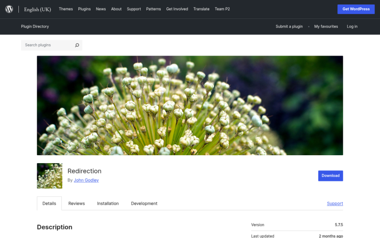 Redirection plugin WordPress dashboard settings