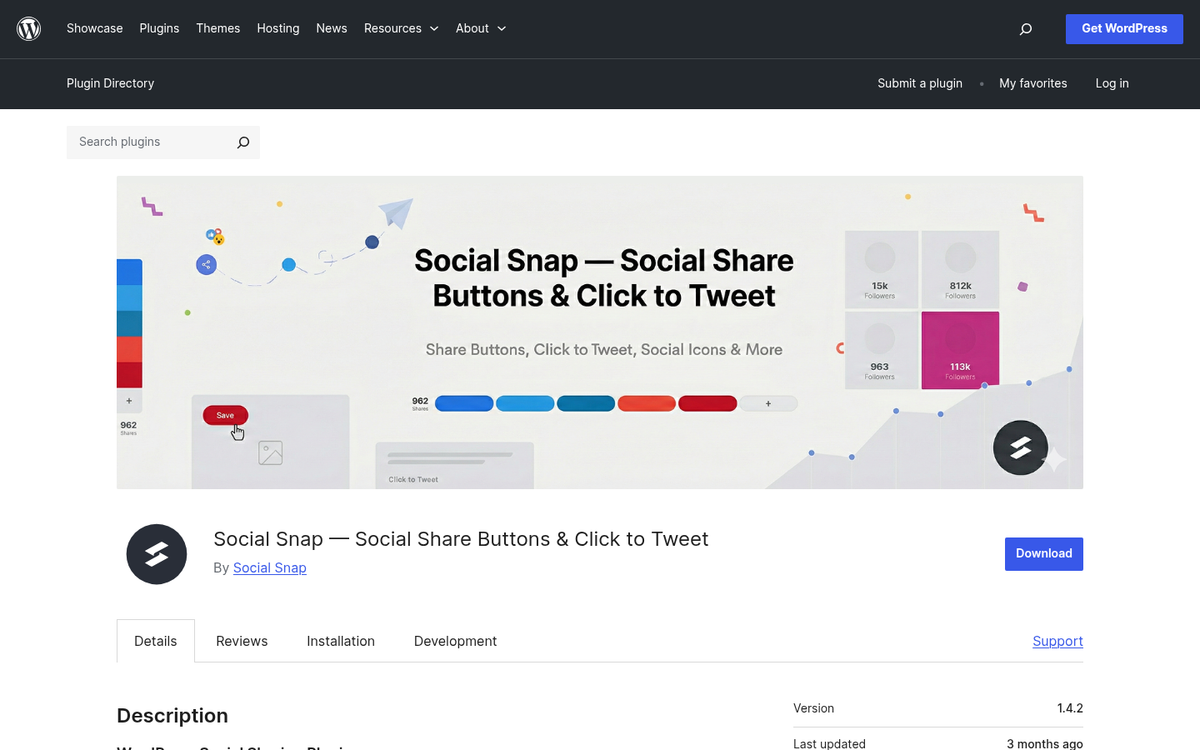 Social Snap plugin interface screenshot