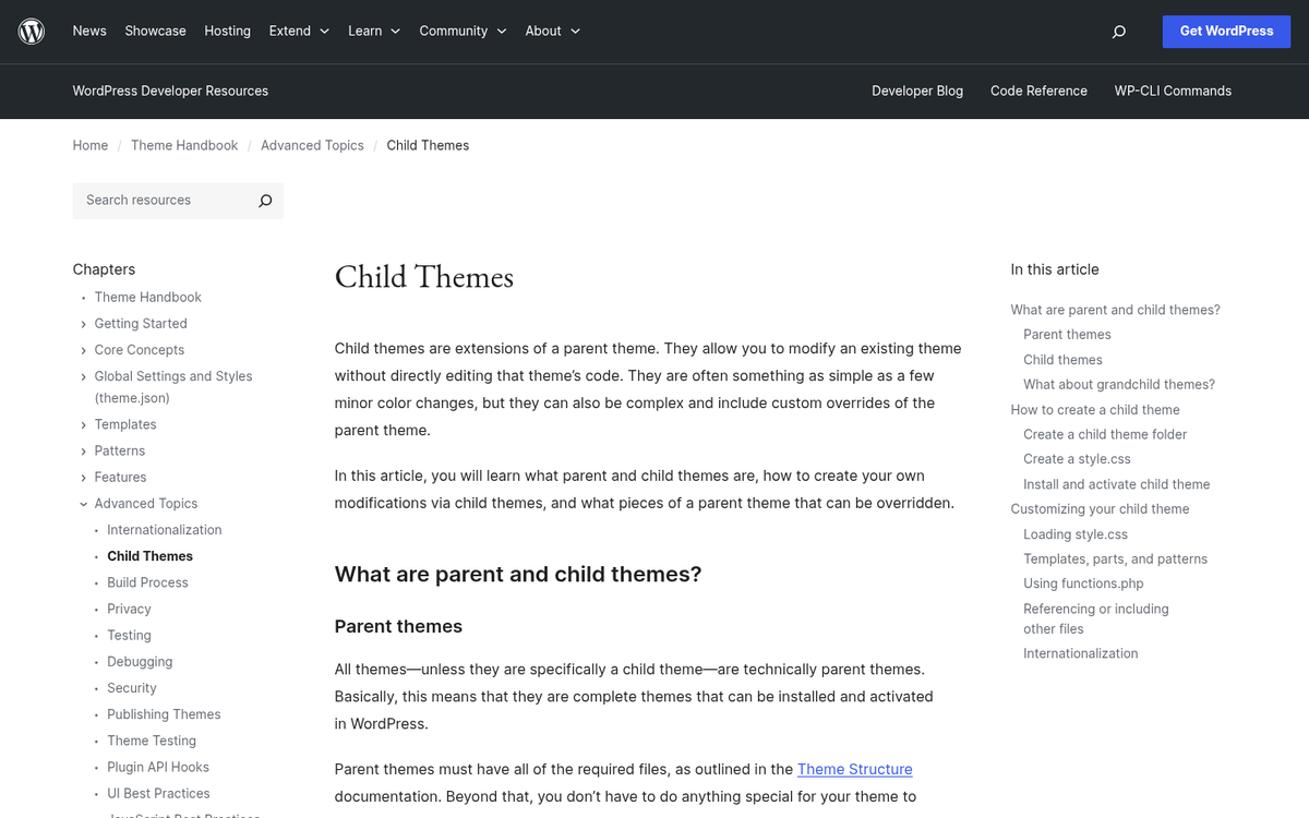 Child theme folder structure in WordPress