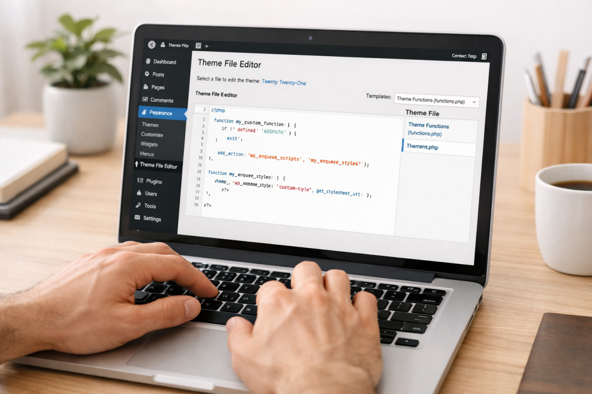 WordPress dashboard theme editor navigation menu
