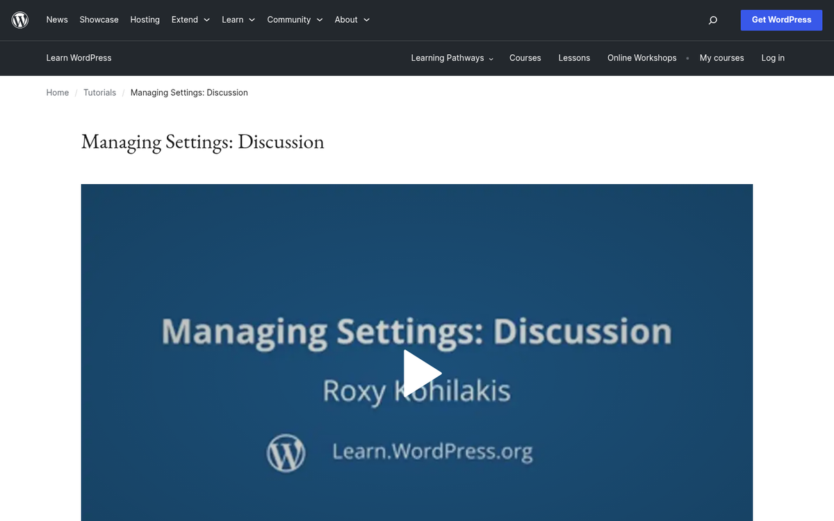 WordPress pingback moderation settings panel